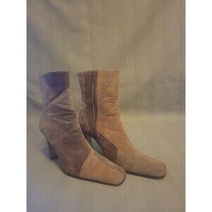 Vintage Y2K L.E.I. SUEDE PATCHWORK HEELED BOOT BOOTIE BROWN SIZE 8